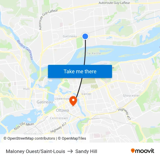 Maloney Ouest/Saint-Louis to Sandy Hill map