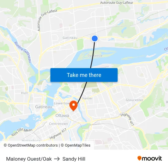Maloney Ouest/Oak to Sandy Hill map
