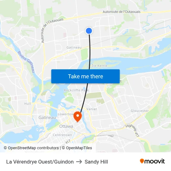 La Vérendrye Ouest/Guindon to Sandy Hill map