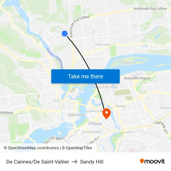De Cannes/De Saint-Vallier to Sandy Hill map