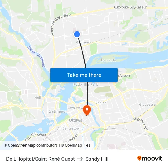 De L'Hôpital/Saint-René Ouest to Sandy Hill map