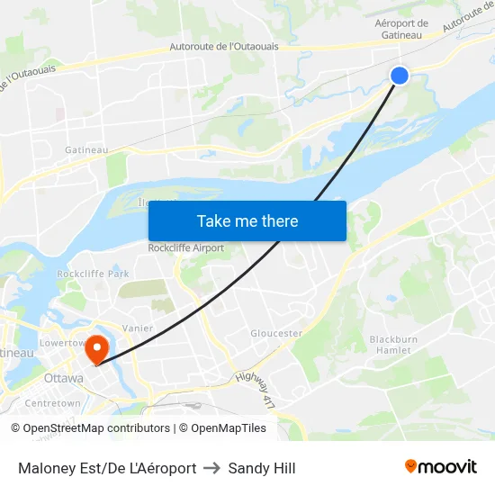 Maloney Est/De L'Aéroport to Sandy Hill map