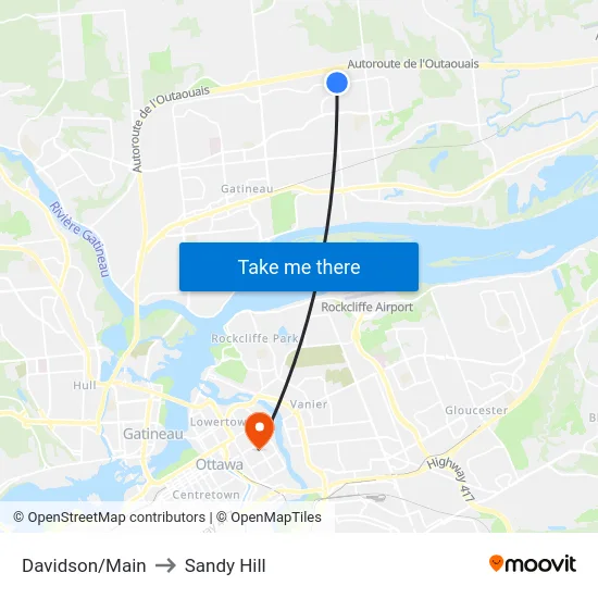 Davidson/Main to Sandy Hill map