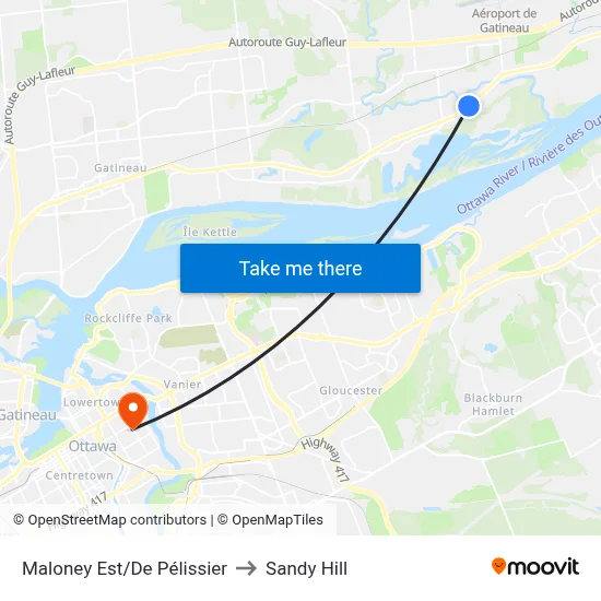 Maloney Est/De Pélissier to Sandy Hill map