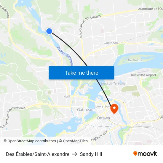 Des Érables/Saint-Alexandre to Sandy Hill map