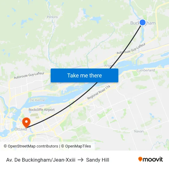 Av. De Buckingham/Jean-Xxiii to Sandy Hill map