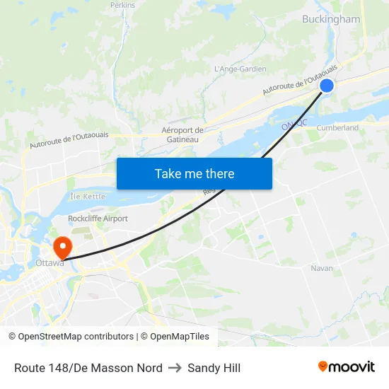 Route 148/De Masson Nord to Sandy Hill map