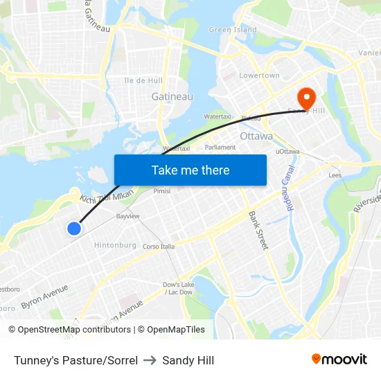Tunney's Pasture/Sorrel to Sandy Hill map