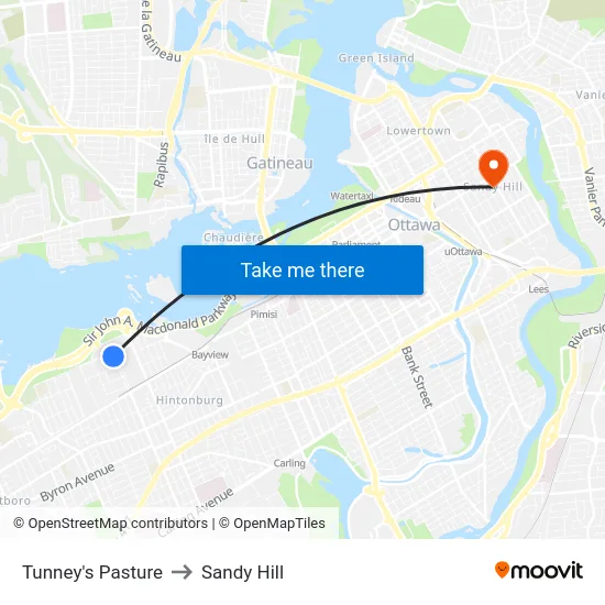 Tunney's Pasture to Sandy Hill map