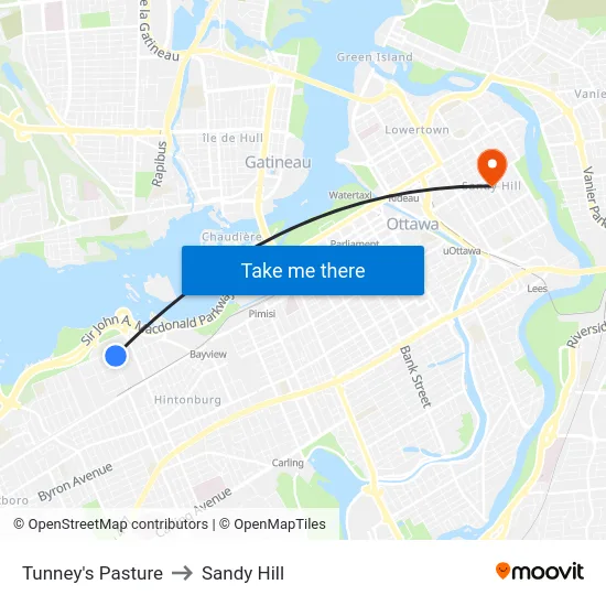 Tunney's Pasture to Sandy Hill map