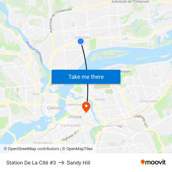 Station De La Cité #3 to Sandy Hill map