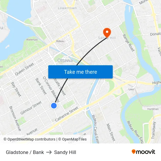 Gladstone / Bank to Sandy Hill map