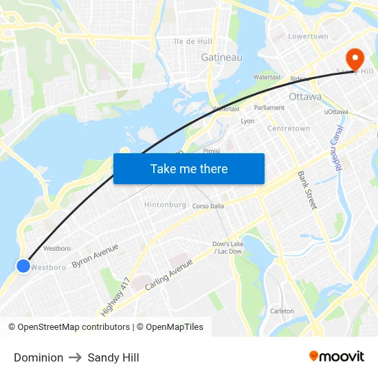 Dominion to Sandy Hill map