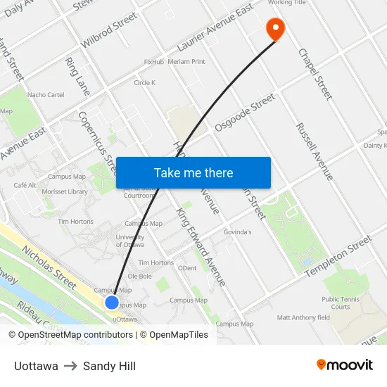 Uottawa to Sandy Hill map