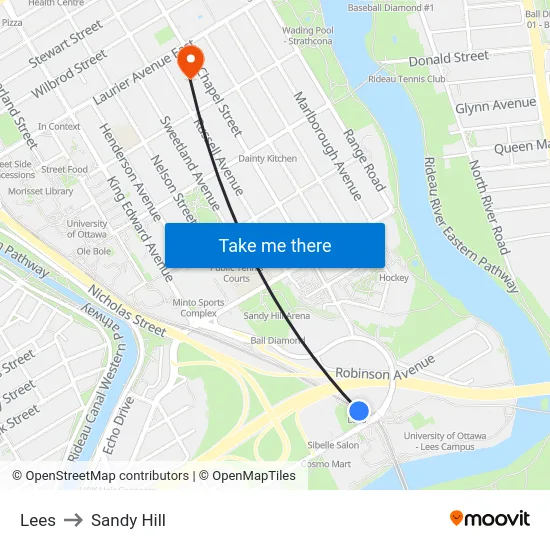 Lees to Sandy Hill map