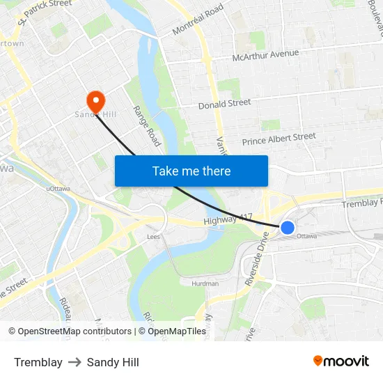 Tremblay to Sandy Hill map