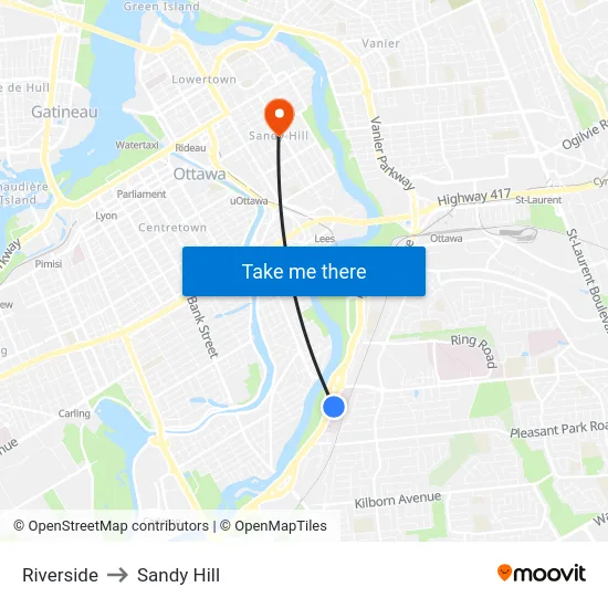 Riverside to Sandy Hill map