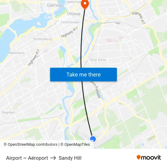 Airport ~ Aéroport to Sandy Hill map