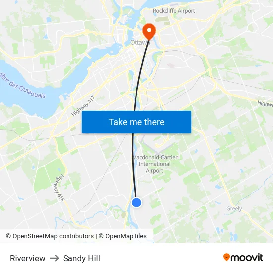 Riverview to Sandy Hill map