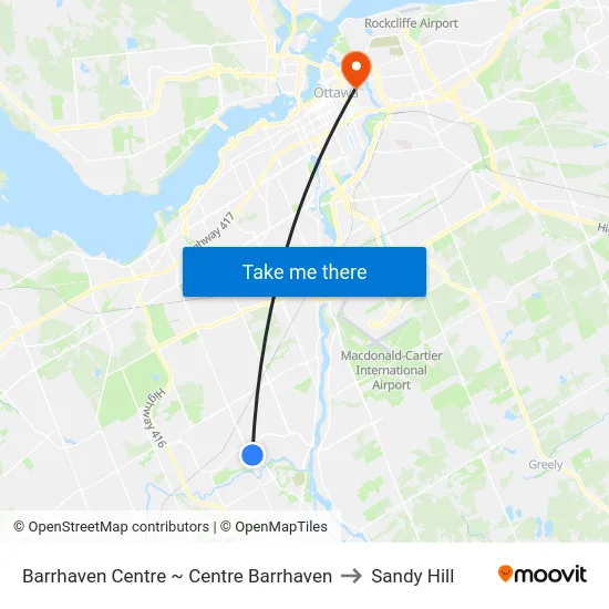 Barrhaven Centre ~ Centre Barrhaven to Sandy Hill map