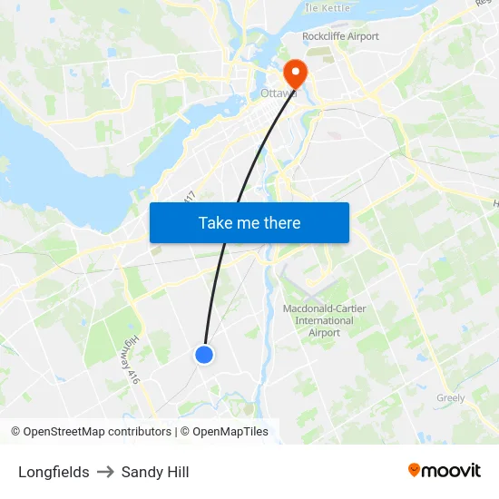 Longfields to Sandy Hill map