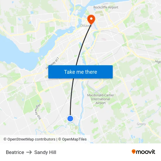 Beatrice to Sandy Hill map