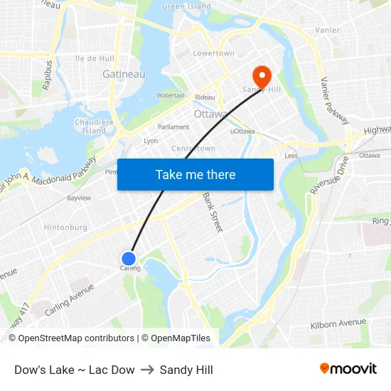 Dow's Lake ~ Lac Dow to Sandy Hill map