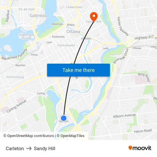 Carleton to Sandy Hill map