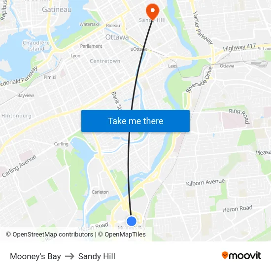 Mooney's Bay to Sandy Hill map