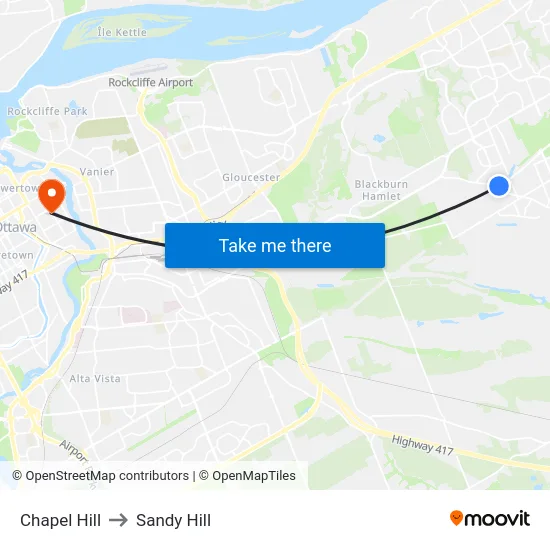 Chapel Hill to Sandy Hill map