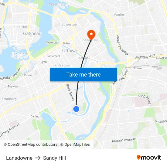 Lansdowne to Sandy Hill map
