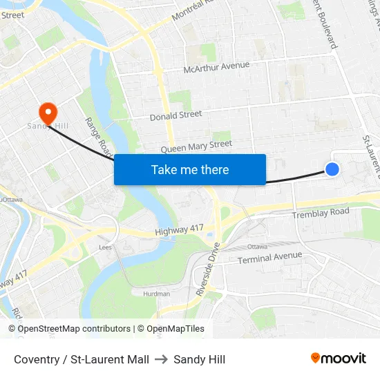 Coventry / St-Laurent Mall to Sandy Hill map
