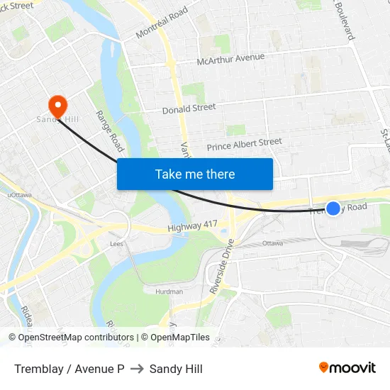 Tremblay / Avenue P to Sandy Hill map