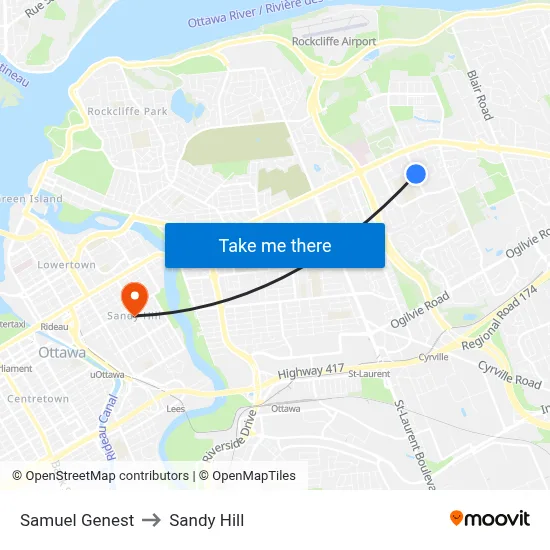 Samuel Genest to Sandy Hill map