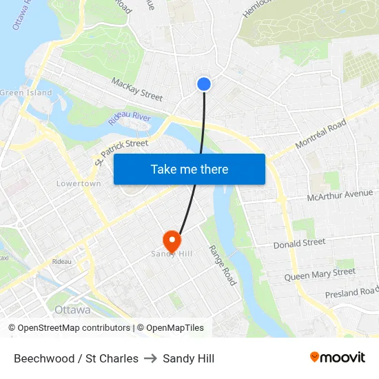 Beechwood / St Charles to Sandy Hill map