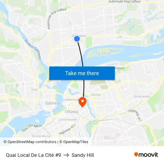 Quai Local De La Cité #9 to Sandy Hill map