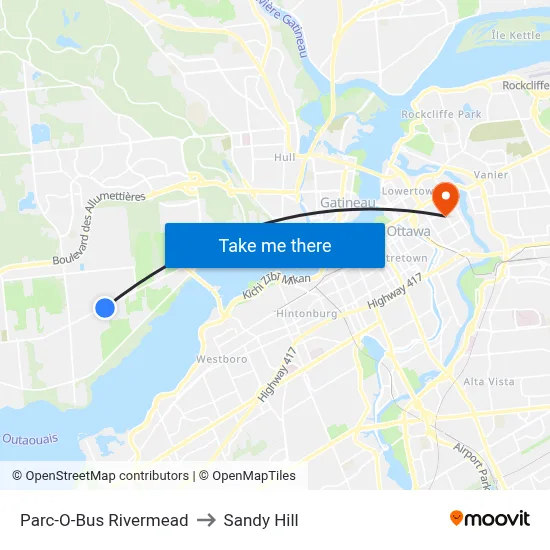 Parc-O-Bus Rivermead to Sandy Hill map