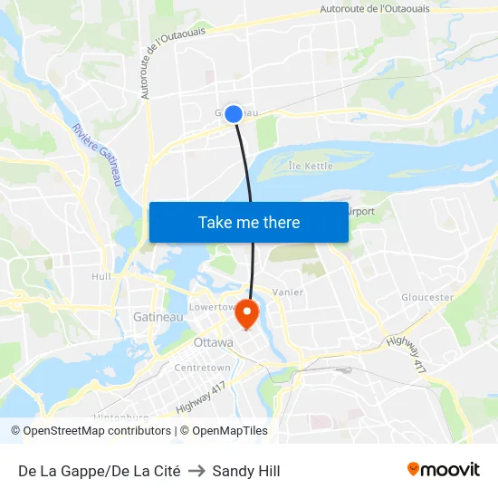 De La Gappe/De La Cité to Sandy Hill map