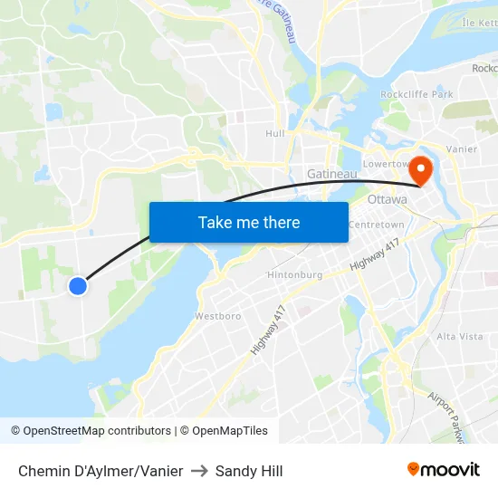 Chemin D'Aylmer/Vanier to Sandy Hill map
