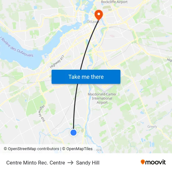 Centre Minto Rec. Centre to Sandy Hill map