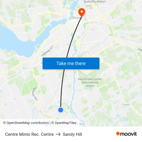 Centre Minto Rec. Centre to Sandy Hill map