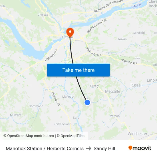 Manotick Station / Herberts Corners to Sandy Hill map