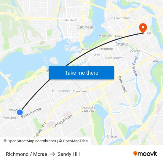 Richmond / Mcrae to Sandy Hill map