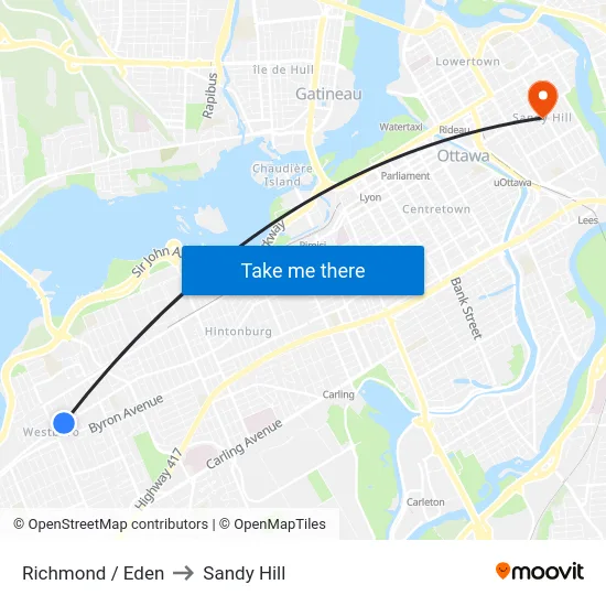 Richmond / Eden to Sandy Hill map