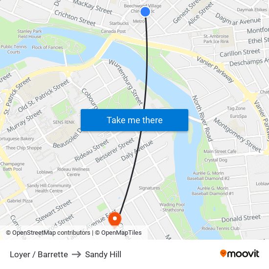 Loyer / Barrette to Sandy Hill map