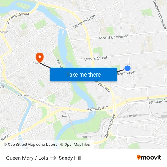 Queen Mary / Lola to Sandy Hill map