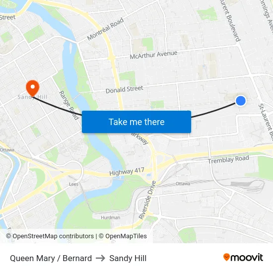 Queen Mary / Bernard to Sandy Hill map