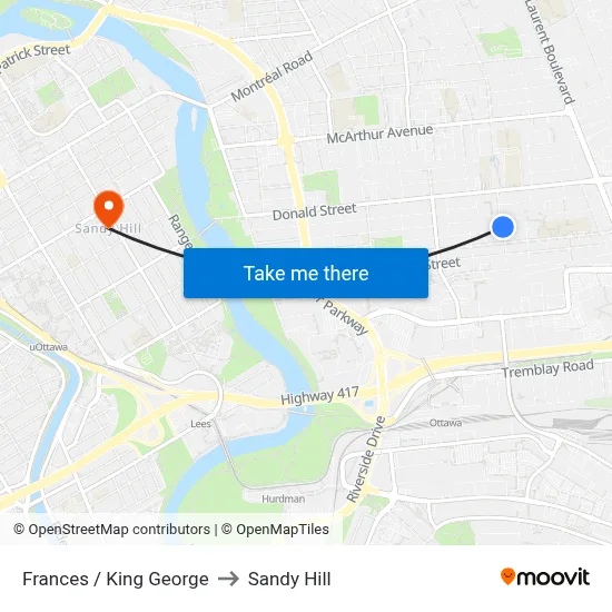 Frances / King George to Sandy Hill map