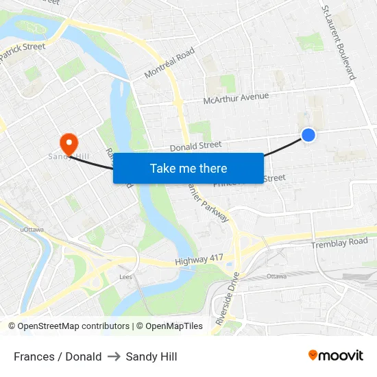 Frances / Donald to Sandy Hill map