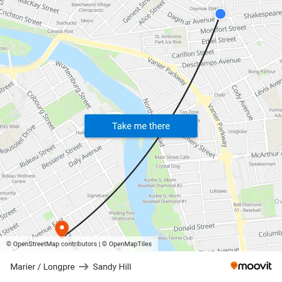 Marier / Longpre to Sandy Hill map